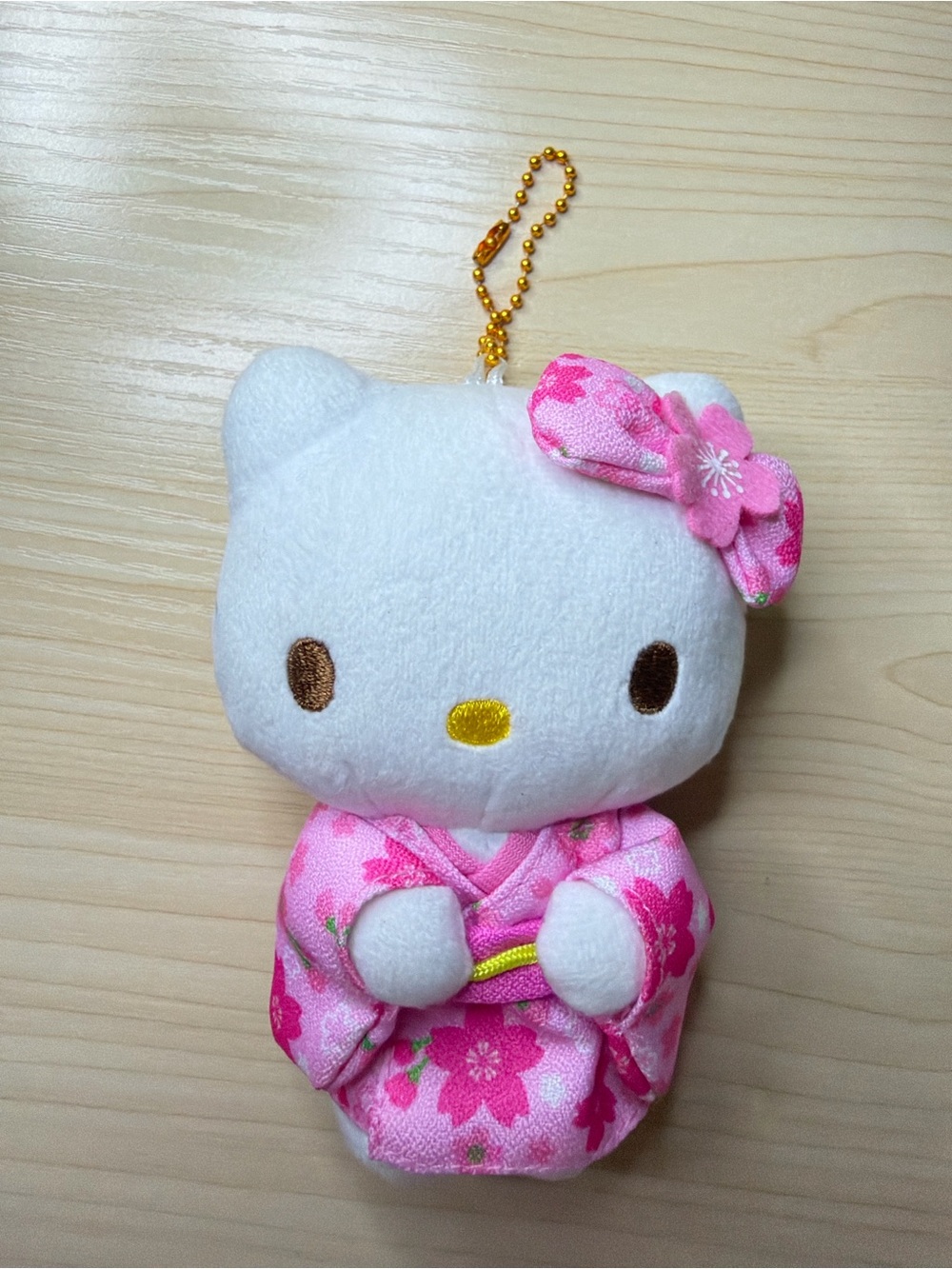 Hello Kitty Pink & White Kimono Plush Keychain with Gold Chain
